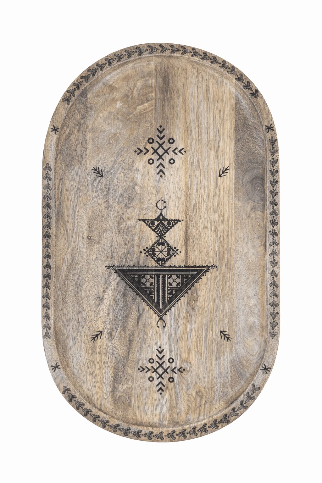 Plateau Décoratif en Bois de Manguier sur Pieds – Symboles Amazighs — visuel 1