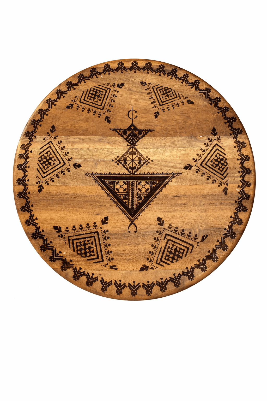 Plateau en Bois d’Acacia Rond – Symbole Amazigh — visuel 4
