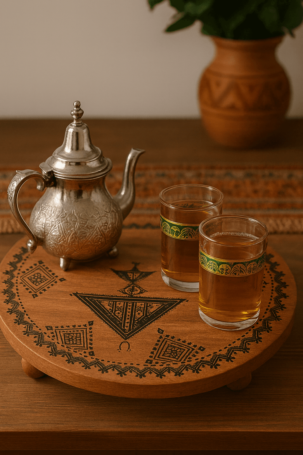 Plateau en Bois d’Acacia Rond – Symbole Amazigh — visuel 5