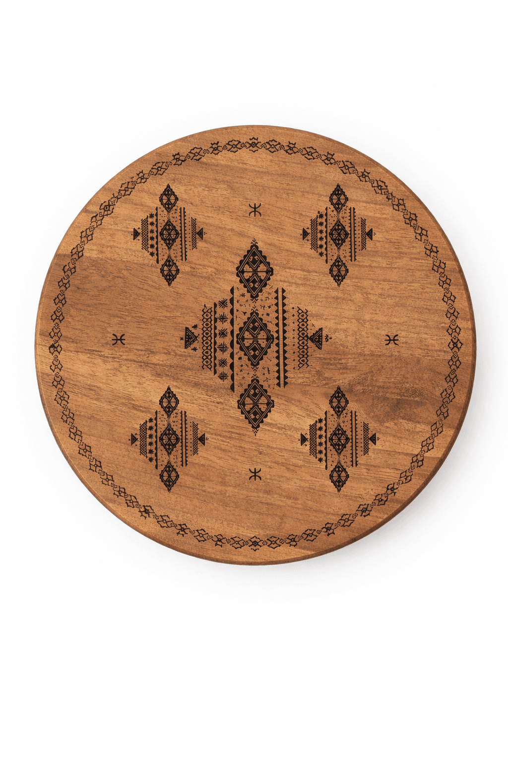 Plateau en Bois d’Acacia Rond – Symbole Amazigh — visuel 2