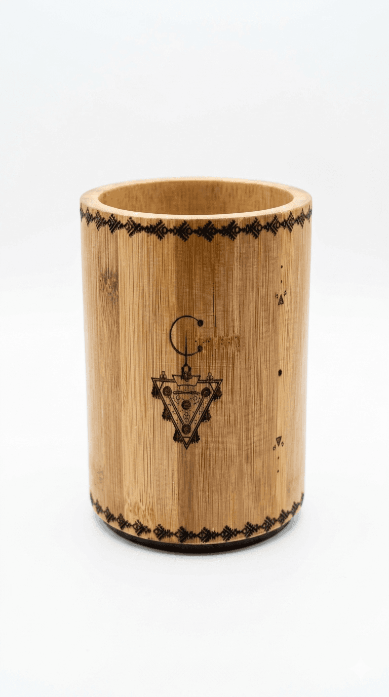 Pot à Ustensiles Rotatif en Bois – Motifs Amazighs — visuel 1