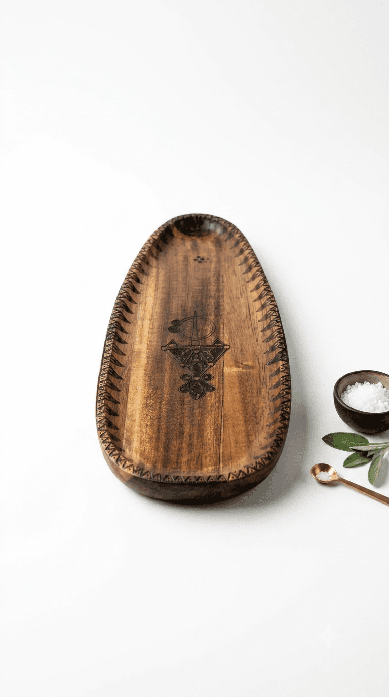 Vide-poche en Bois d'Acacia – Fibule Kabyle Gravée — visuel 2