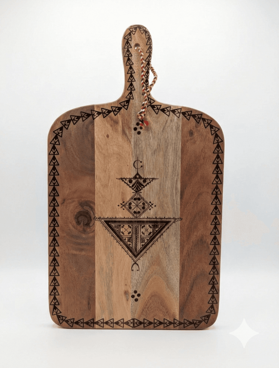 Grande Planche à Découper en Bois d’Acacia – Gravure Amazighe — visuel 1