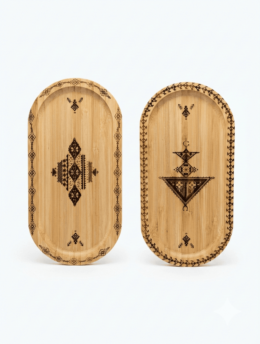 Petit Plateau en Bambou Gravé Main – Motifs Amazighs — visuel 1