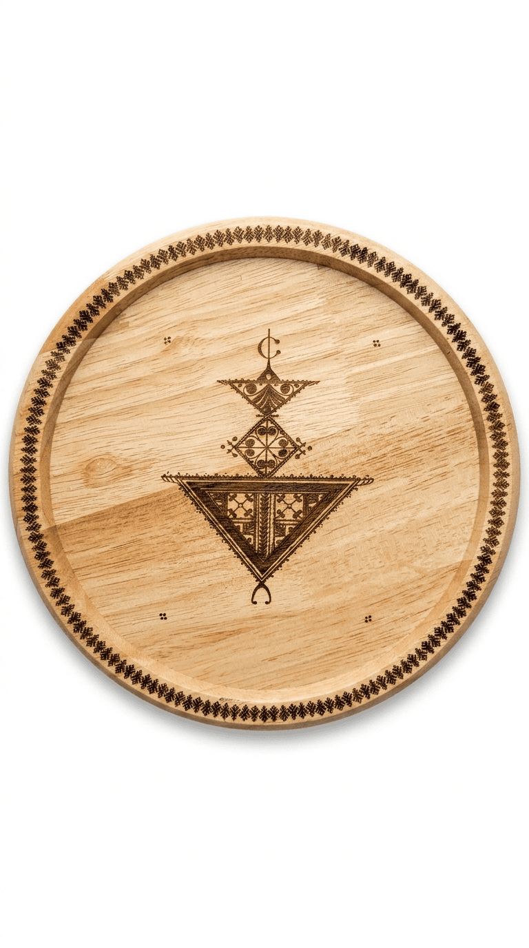 Plateau Décoratif en Bois FSC® – Fibule Kabyle Gravée — visuel 1