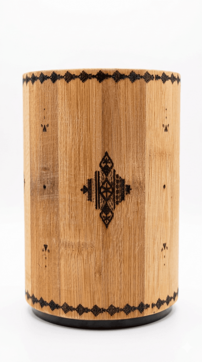 Pot à Ustensiles Rotatif en Bois – Motifs Amazighs — visuel 2